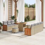 Ensemble de canapé de jardin de 10 pièces avec coussins en poly rotin beige et acacia
