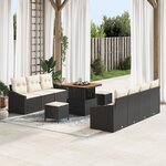 Ensemble de Canapés de Jardin 10 Pièces avec Coussins Noir en Rattan Poly