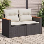 vidaXL Canapé de jardin avec coussins 2 places noir résine tressée