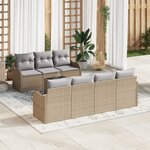 Ensemble de canapé de jardin 8 pièces avec coussins Beige Poly Rotin