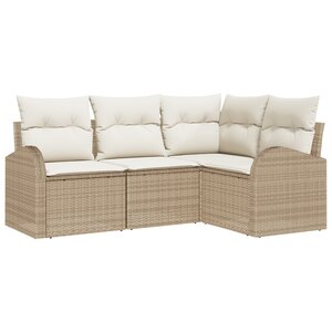 vidaXL Ensemble de canapés de jardin de 4 pièces avec coussins beige poly rattan