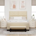 vidaXL Lit à Sommier avec Matelas & Banc Crème 160x200 cm Tissu