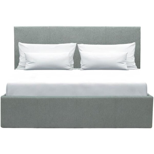 Lit coffre adulte MARTIN - Couchage 140 x 190 cm - Gris clair - Sommier à lattes - 201 x 146 x 99 cm