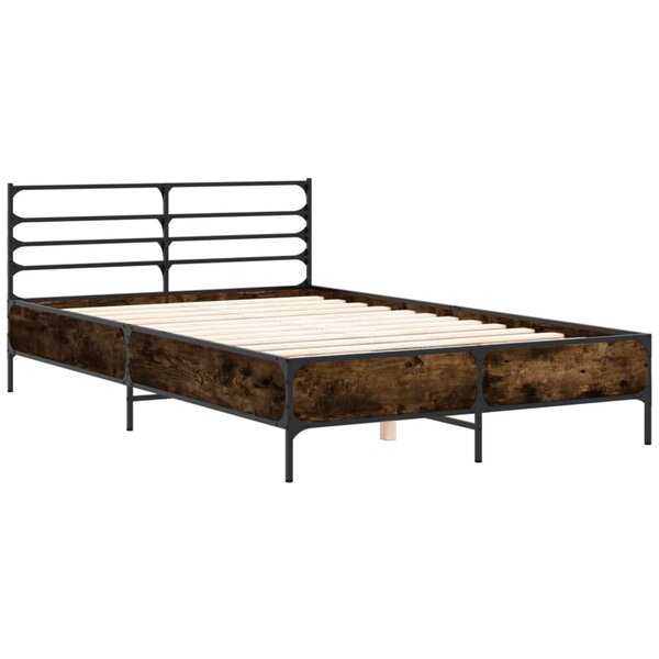 vidaXL Cadre de lit chêne fumé 140x190 cm bois d'ingénierie et métal