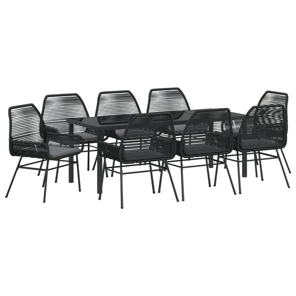 vidaXL Ensemble de Salle à Manger de Jardin 9 Pièces avec Coussins Noir Rotin Synthétique