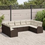 Ensemble de canapé de jardin de 9 pièces avec coussins en poly rattan marron