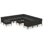 Salon de jardin meuble d'extérieur ensemble de mobilier 13 pièces avec coussins résine tressée noir 02_0015786