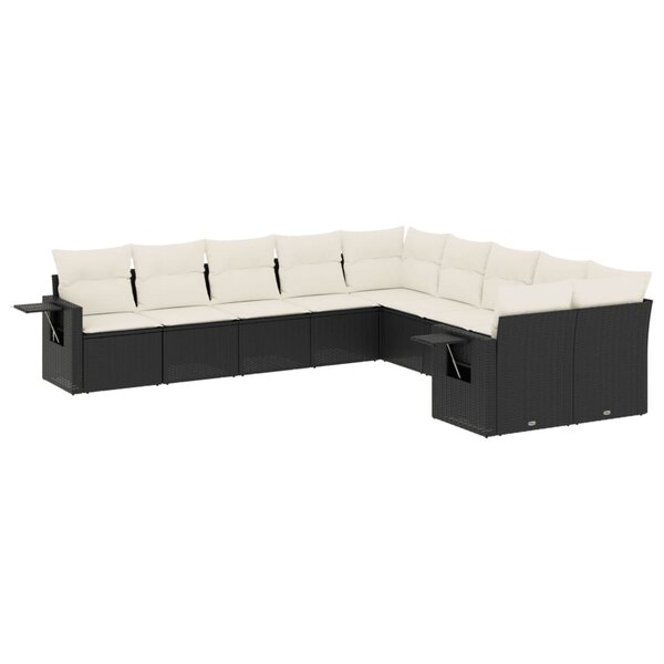 vidaXL Salon de jardin 10 Pièces avec coussins noir résine tressée