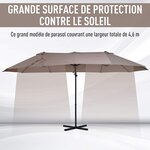 Parasol déporté grande taille XXL inclinable dim. 4 4L x 2 7l x 2 5H m piètement en acier inclus polyester marron