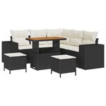 Ensemble de canapé de jardin 8 pièces avec coussins noir poly rattan acacia