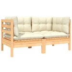 vidaXL Canapé 2 places de jardin et coussins crème Bois de pin solide