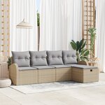 Ensemble de sofa de jardin 5 pièces avec coussins Beige Poly Rattan