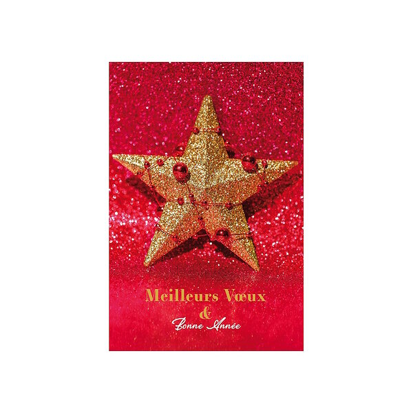 Carte De Voeux - Bonne Année Etoile Guirlande Décor Doré et Rouge Pailleté