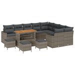Ensemble de canapé de jardin 13 pièces avec coussins gris en poly rotin acacia