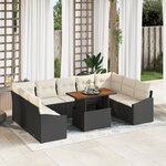 vidaXL Set de jardin de 10 pièces avec coussins Noir Poly Rattan Acacia
