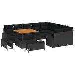 Ensemble Canapé de Jardin 12 Pièces avec Coussins Noir Poly Rattan Acacia