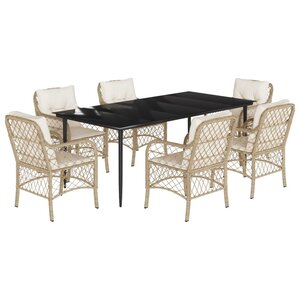 vidaXL Ensemble à manger de jardin et coussins 7 Pièces beige poly rotin