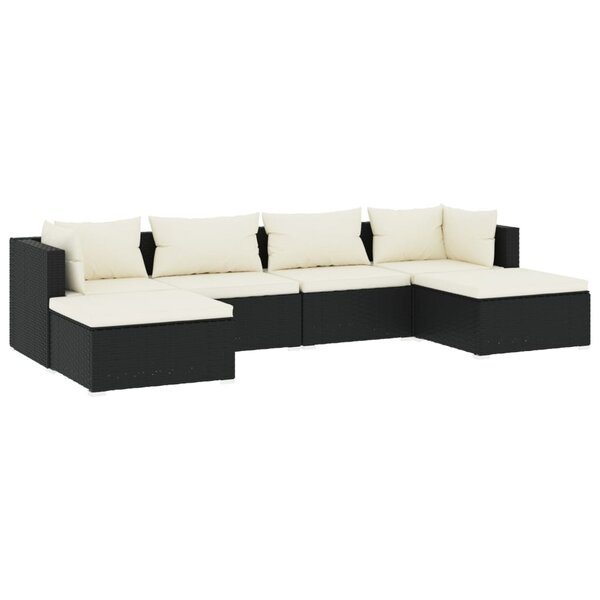 vidaXL Salon de jardin 6 Pièces avec coussins Résine tressée Noir