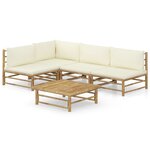 Salon de jardin meuble d'extérieur ensemble de mobilier 5 pièces avec coussins blanc crème bambou 02_0016307