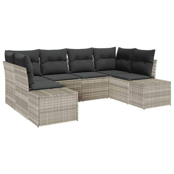 vidaXL Ensemble de Canapé de Jardin 6 Pièces avec Coussins Gris Clair Poly Rattan
