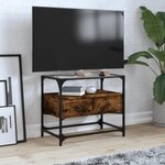 vidaXL Meuble TV avec dessus en verre chêne fumé bois d'ingénierie