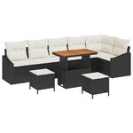 Ensemble de canapé de jardin 9 pièces avec coussins en poly rotin noir et acacia