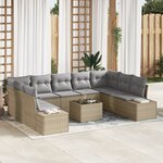 vidaXL Ensemble de canapés de jardin 10 pièces avec coussins noir en poly rotin
