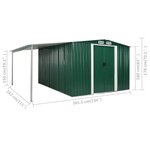 Vidaxl abri de jardin à portes coulissantes vert 386x312x178 cm acier