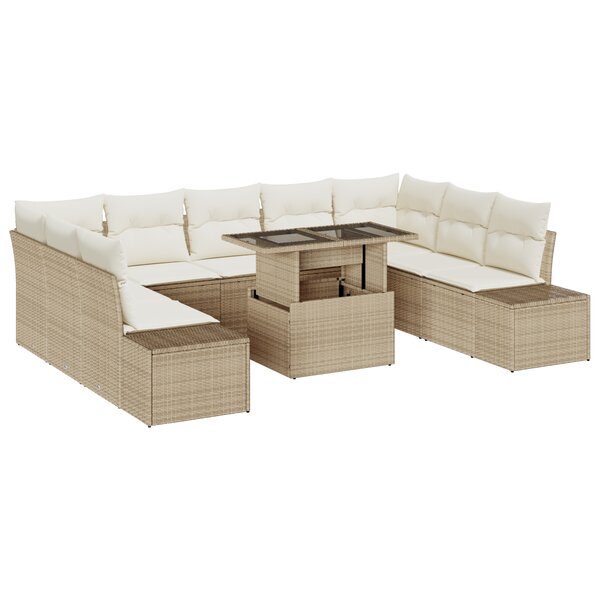 vidaXL Ensemble de salon de jardin 10 pièces avec coussins Beige en polyrotin