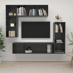 vidaXL Ensemble de meubles TV 4 Pièces Gris brillant Bois d'ingénierie