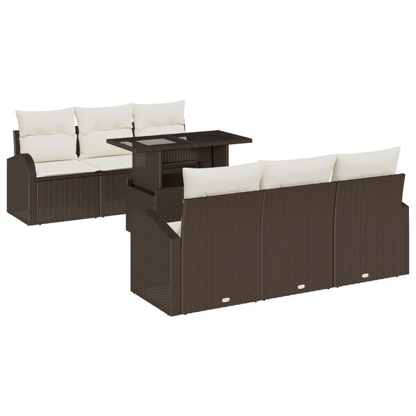 Canapé de jardin 7 pièces avec coussins marron poly rattan