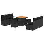 Ensemble de Canapés de Jardin de 9 Pièces avec Coussins Noir Rattan Acacia