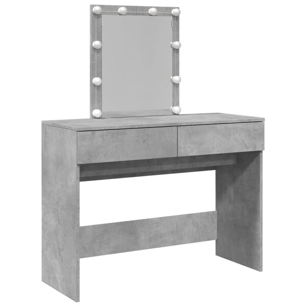 vidaXL Coiffeuse avec LED gris béton 100x40x130 cm