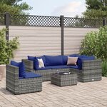 vidaXL Salon de jardin 6 Pièces avec coussins Gris Résine tressée