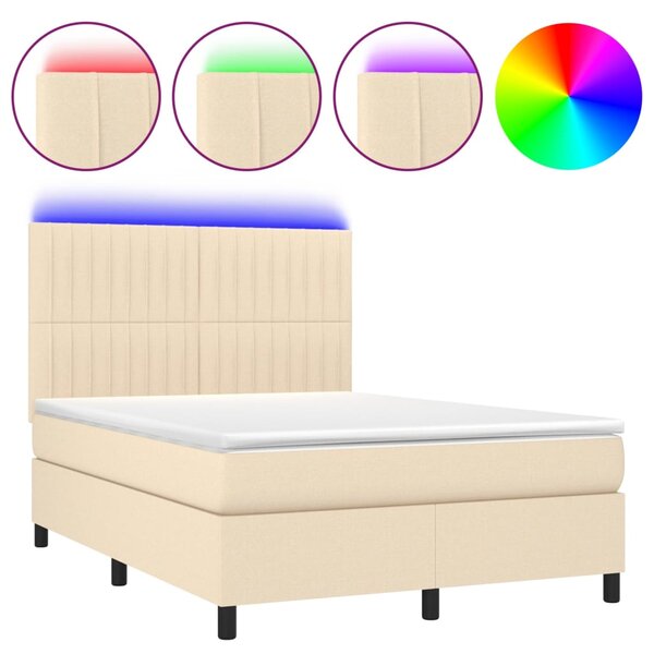 vidaXL Sommier à lattes de lit et matelas et LED Crème 140x200cm Tissu
