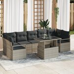 Ensemble de 8 pièces de canapés de jardin avec coussins gris clair en rattan poly
