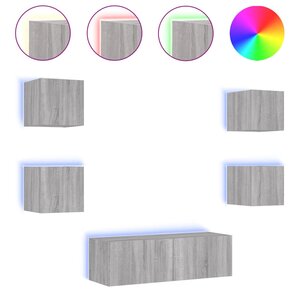 vidaXL Meuble TV muraux 5 Pièces avec lumières LED sonoma gris
