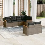 vidaXL Salon de jardin avec coussins 7 Pièces gris résine tressée