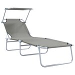 vidaXL Chaises longues pliantes 2 Pièces avec auvent en tissu Oxford gris 600D