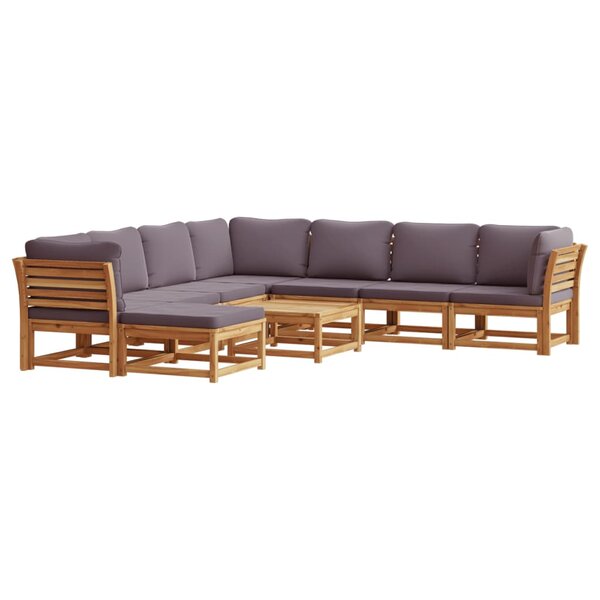vidaXL Salon de jardin avec coussins 9 Pièces bois massif d'acacia