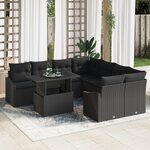 vidaXL Ensemble de canapé de jardin 9 pièces avec coussins Noir Poly Rattan