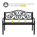 Banc 3 places de jardin terrasse style cosy chic 127L x 60l x 89H cm métal époxy anticorrosion noir