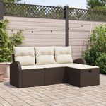 vidaXL Set de Canapés de Jardin 4 Pièces avec Coussins Marron Poly Rattan