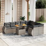 vidaXL Salon de jardin avec coussins 10 Pièces gris résine tressée