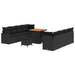 Ensemble de canapé de jardin 11 pièces avec coussins Noir Poly Rotin Acacia