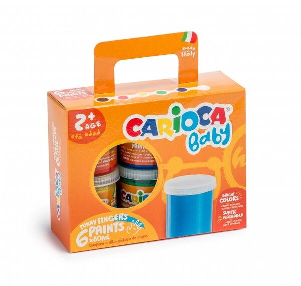 Carioca Tempera Baby Lot de 6 pots de peinture au doigt 2+ – Lavables – Non toxiques – Sans odeur – Créativité et plaisir maximum – Différentes couleurs