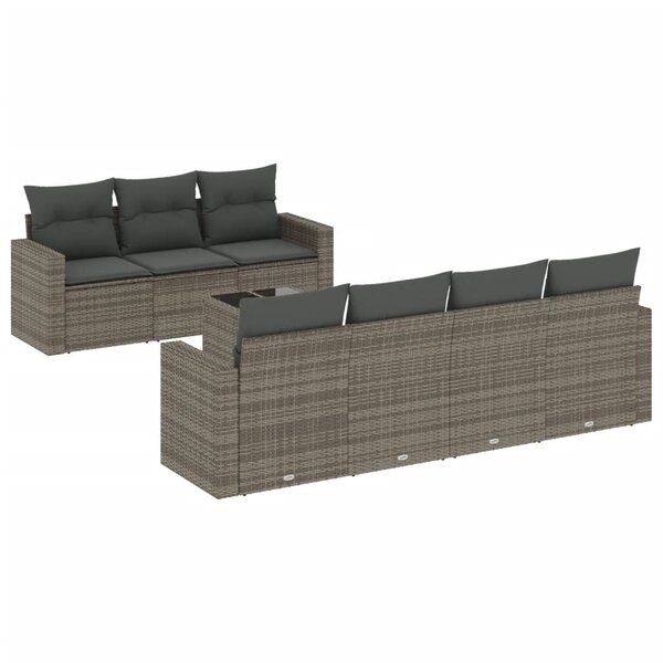 vidaXL Salon de jardin 8 Pièces avec coussins gris résine tressée