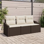 vidaXL Ensemble de salle à manger de jardin 3 pièces avec coussins en poly rattan marron