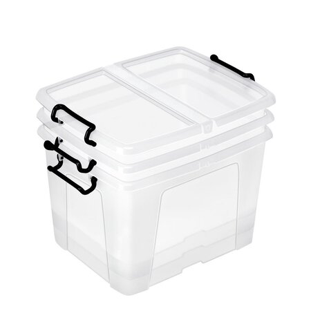 Boîte de rangement Strata HW674 Smart Storemaster avec poignées clips et couvercle papillon 40 litres 39,5 x 49,8 x 32,9 cm Polypropylène Transparent