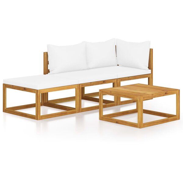 vidaXL Salon de jardin 4 Pièces avec coussin Crème Bois d'acacia solide